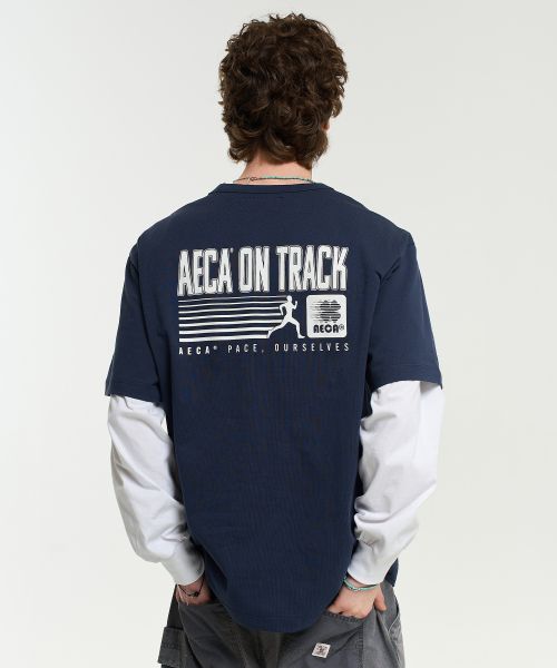 aecawhite AECA ON TRACK HALF SLEEVE TEE-NAVY