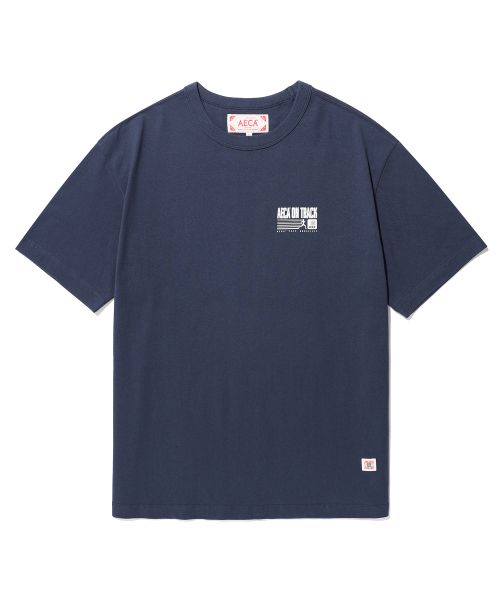 aecawhite AECA ON TRACK HALF SLEEVE TEE-NAVY