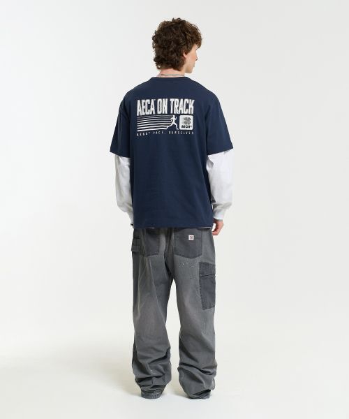 aecawhite AECA ON TRACK HALF SLEEVE TEE-NAVY